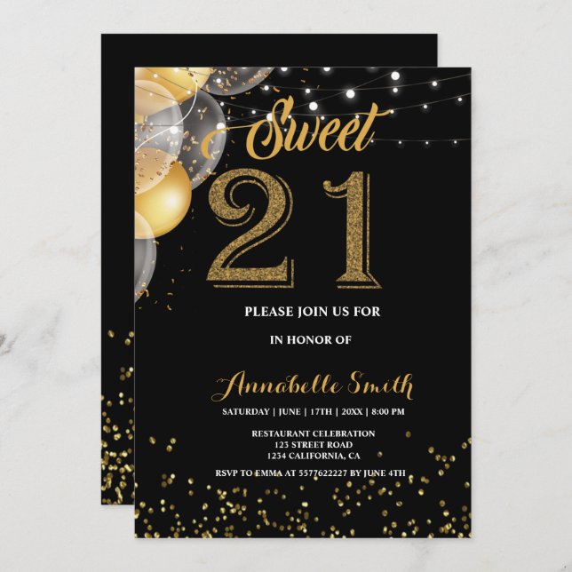 Convite Moderno elegante doce 21 (Frente/Verso)
