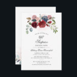 Convite Moderno Elegante Floral 60ª Festa de aniversário<br><div class="desc">Burgundy Greenery Floral 60º Convite de aniversário que você pode personalizar facilmente para a maioria dos aniversários clicando no botão "Personalizar". Apresentando uma elegante burgundy, azul empoeirado, verde eucalipto e flores cor-de-rosa pinceladas com roteiro e tipografia moderna. Dica: veja nossa coleção de suprimentos de festas na loja com este design...</div>