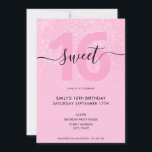 Convite Moderno Elegante Lente Cor-de-rosa brilhante Doce<br><div class="desc">Clássico Rosa Moderno,  Doce 16 Convite. Design de modelo de convite de 16 anos minimalista com elegante caligrafia escrita à mão e brilho cor-de-rosa-mato.</div>
