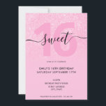 Convite Moderno Elegante Lente Cor-de-rosa brilhante Doce<br><div class="desc">Clássico Rosa Moderno,  Doce 16 Convite. Design de modelo de convite de 16 anos minimalista com elegante caligrafia escrita à mão e brilho cor-de-rosa-mato.</div>