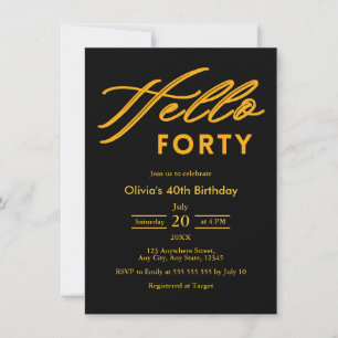Convite Moderno Elegante Olá Quarenta Aniversário de 40 an