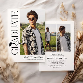 Convite Moderno Elegante Preto e Branco 3 Fotos de Graduaç