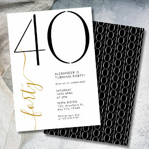 Convite Moderno Elegante Quarenta Preto Branco 40º Anivers