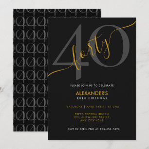 Convite Moderno Elegante Quarenta Preto Branco Aniversário