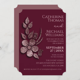 Convite Moderno Elegante Rosa Dourado Brilho Floral & Borg