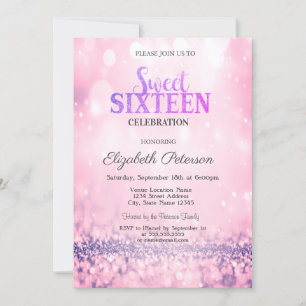 Convite Moderno Elegante Rosa Glitter Bokeh Sweet 16