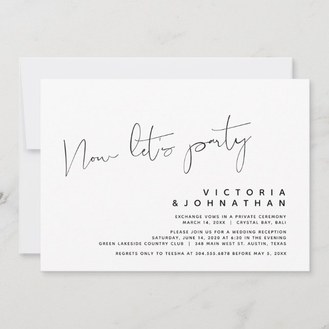 Convite Moderno Elopemento de Casamento, Festa de vamos Ag (Frente)