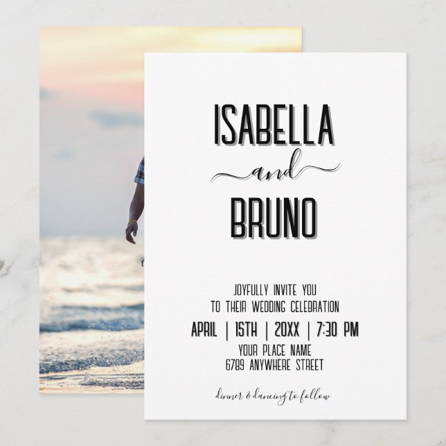 Convite Moderno, Estiloso Casamento de Foto Personalizada  (Frente/Verso)