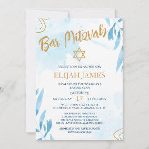 Convite Moderno Estrela de Davi Azul Dourado Elegante Bar 