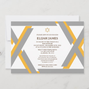 Convite Moderno Estrela de Davi Dourada Elegante Bar Mitzv