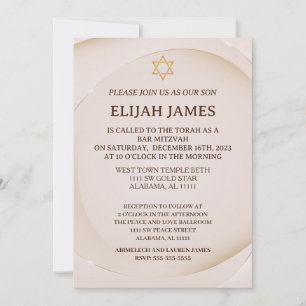 Convite Moderno Estrela de Davi Dourada Elegante Bar Mitzv