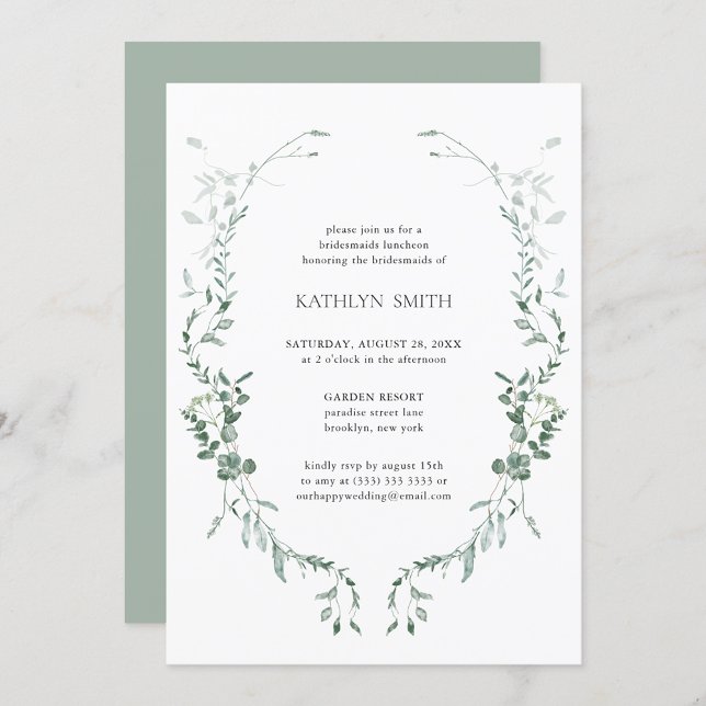 Convite Moderno Eucalyptus Greenery Bridesmaids Luncheon (Criador carregado)