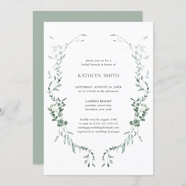 Convite Moderno Eucalyptus Greenery Elegante Bridal Brunch (Criador carregado)