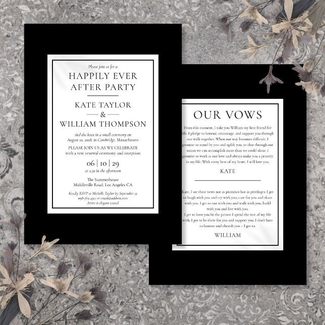 Convite Moderno, Feliz Nunca Depois de Votos de Casamento  (Modern Happily Ever After Party Wedding Vows Invitation)