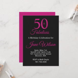 Convite Moderno Feminino Rosa Preto Fabuloso 50 Aniversári