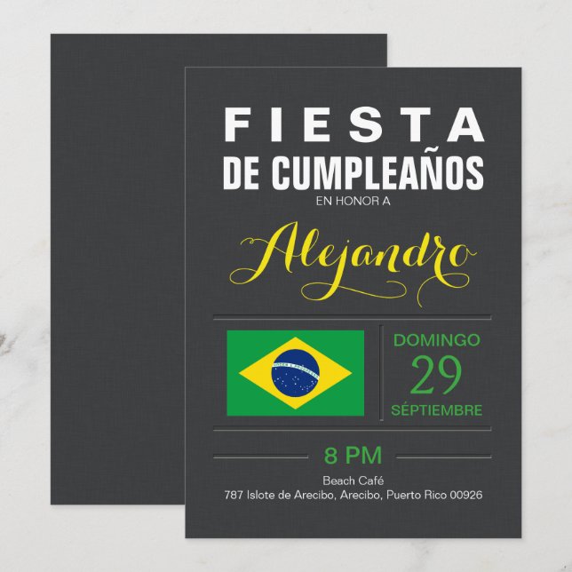 Convite Moderno: Festa Brasil (Frente/Verso)