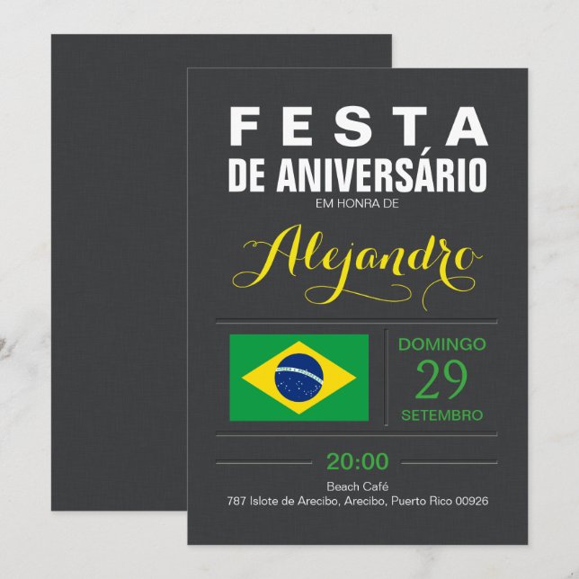 Convite Moderno: Festa Brasil (Frente/Verso)