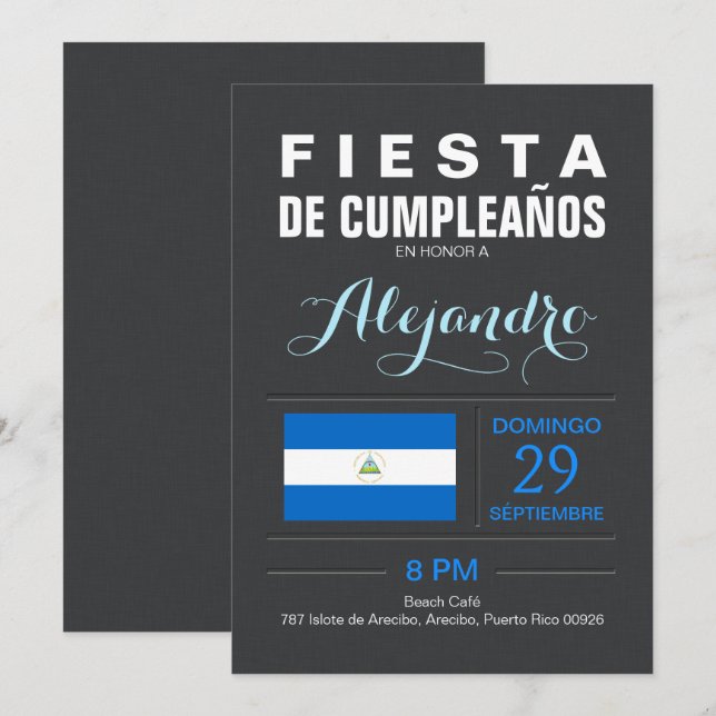 Convite Moderno: Festa da Nicarágua (Frente/Verso)