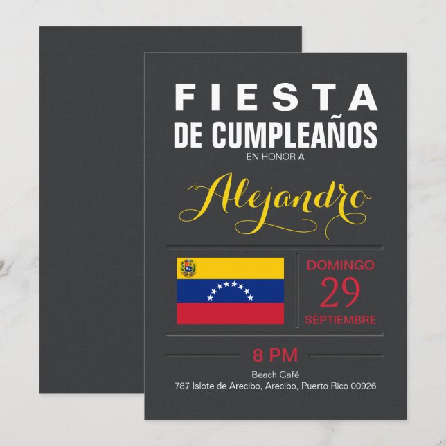Convite Moderno: Festa da Venezuela (Frente/Verso)