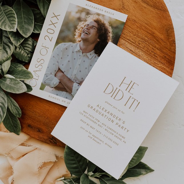 Convite Moderno Fete Dourado Ele Fez Isso Festa de formatu (Criador carregado)