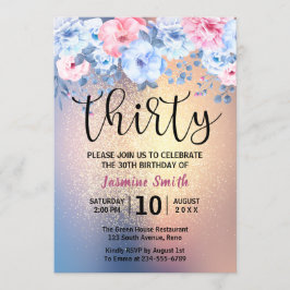 Convite Moderno Floral Dourado aniversário de 30 anos