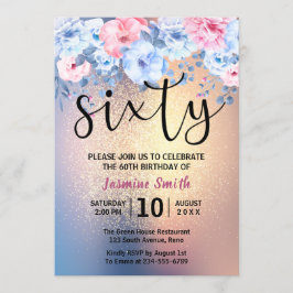 Convite Moderno Floral Dourado Glitter 60º Aniversário