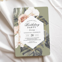 Moderno Floral Khaki Folhas Tropicais e Orquídea