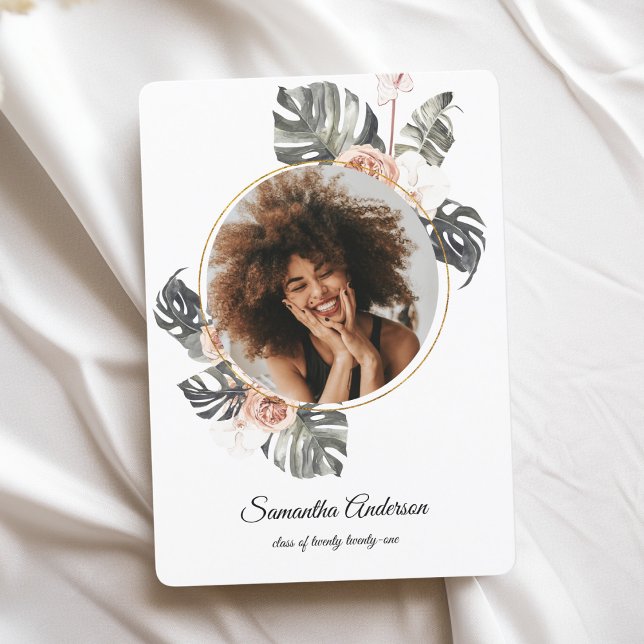 Convite Moderno Floral Khaki Folhas Tropicais e Orquídea (Criador carregado)