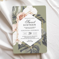 Moderno Floral Khaki Folhas Tropicais e Orquídea
