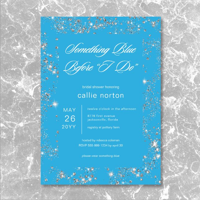 Convite Moderno Glam Diamond Algo Chá de panela Azul (Modern Glam Diamond Something Blue Bridal Shower Invitation)
