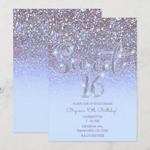 Convite Moderno Glam Prateado Roxo Brilho Doce 16