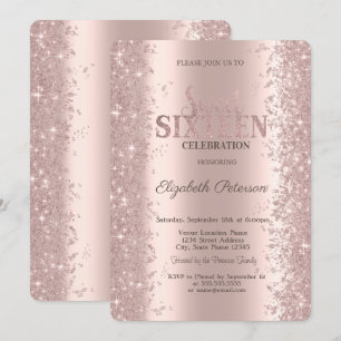 Convite Moderno Glitter Confetti Rosa Dourado Sweet 16