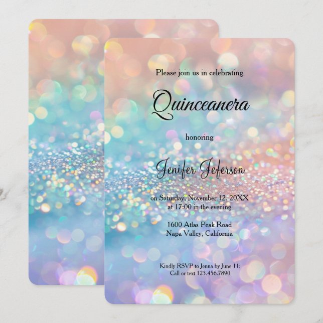 Convite moderno holográfico de Quinceanera (Frente/Verso)