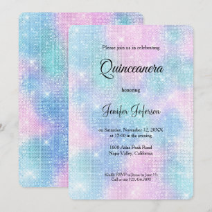Convite moderno holográfico de Quinceanera