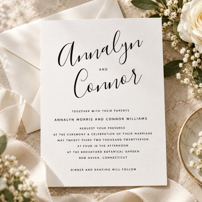 Convite Moderno Luxo Script | Casamento Minimalista Elegan (Criador carregado)