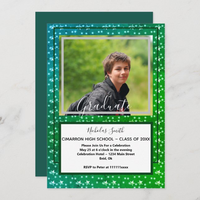 CONVITE MODERNO MASCULINO FORMANDO ESTÁ VERDE | FESTA DE F (Frente/Verso)