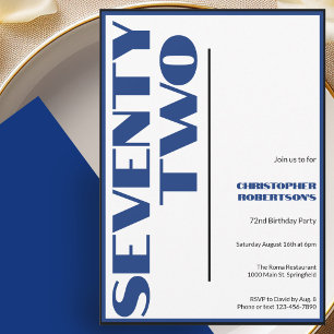 Convite Moderno Minimalista Aniversário de 72 anos Azul e