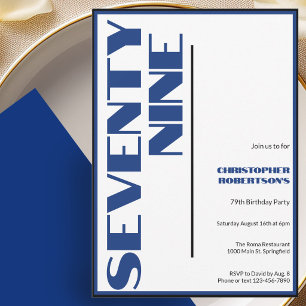 Convite Moderno Minimalista Aniversário de 79 anos Azul e