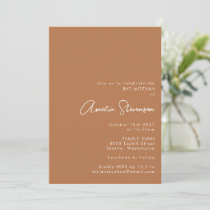 Convite Moderno Minimalista Bat Mitzvah Script Terracotta