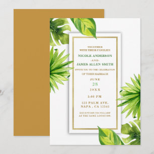 Convite Moderno Minimalista Chic Folhas Verdes Tropicais C