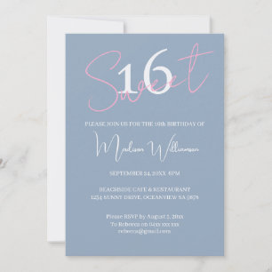 Convite Moderno Minimalista Doce 16 Anos Rosa Azul Anivers