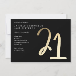 Convite Moderno Minimalista Dourado Tipo Aniversário de 21