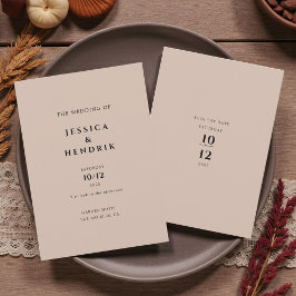 Convite Moderno Minimalista Elegante Casamento Bisque