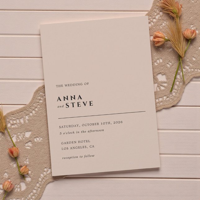 Convite Moderno Minimalista Elegante Simples Bisque Casame (Modern Minimalist Elegant Simple Bisque Wedding Invitation)