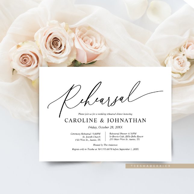 Convite Moderno minimalista, ensaio de casamentos e Janto (Wedding Ceremony Rehearsal and Dinner Party Invitation, in Modern Romantic themed.)