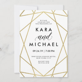 Convite Moderno minimalista Faux Dourado em branco