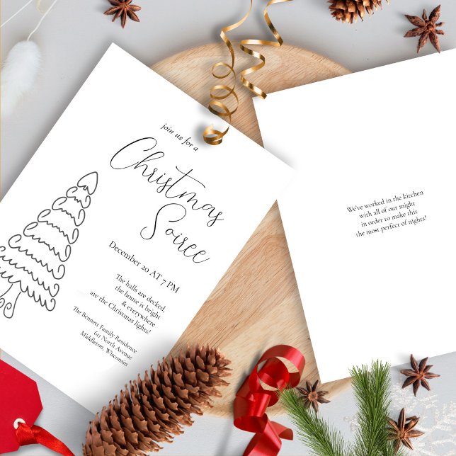 Convite Moderno Minimalista Natal Branco Preto Elegante (Criador carregado)