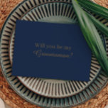 Convite Moderno Minimalista | Proposta de Padrinho de casa<br><div class="desc">Este convite à apresentação de padrinhos de casamento de ouro minimalista moderno é perfeito para o seu casamento moderno. Esta design apresenta uma elegante caligrafia dourada com um fundo azul marinho que combina com o seu casamento tradicional formal ou um simples casamento de boho em primavera, verão ou outono. Por...</div>