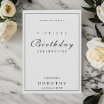 Convite Moderno Minimalista Qualquer Marco Adulto<br><div class="desc">Um belo convite de aniversário simplista em prata clássica. Personalizável para qualquer marco de aniversário</div>