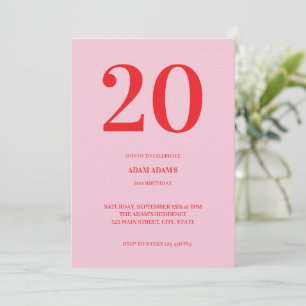 Convite Moderno Minimalista Rosa Vermelho 20º Aniversário